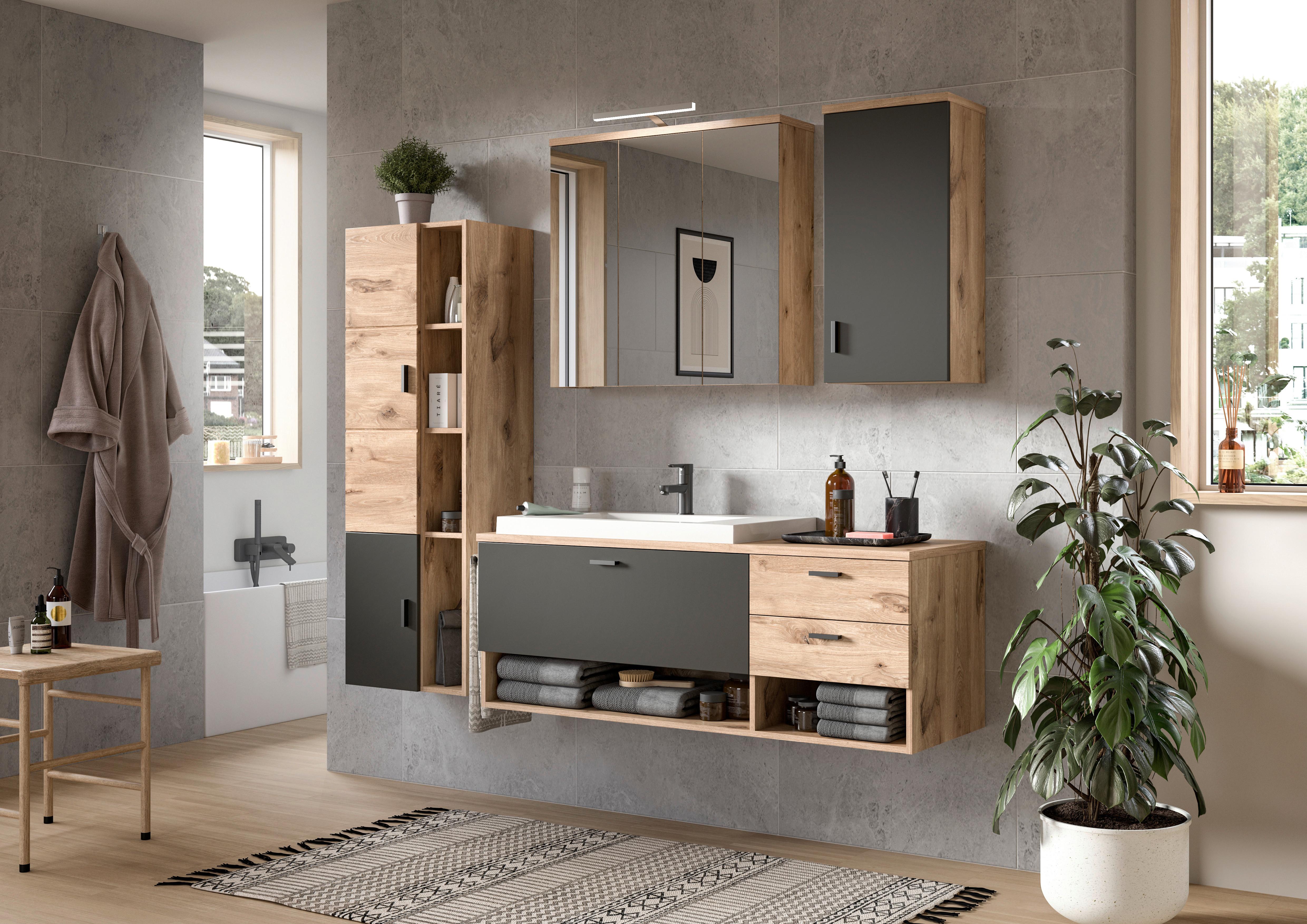 Midischrank Grado Eiche Dekor/Grau - Eichefarben/Grau, MODERN, Holzwerkstoff (48/144/35cm) - MID.YOU