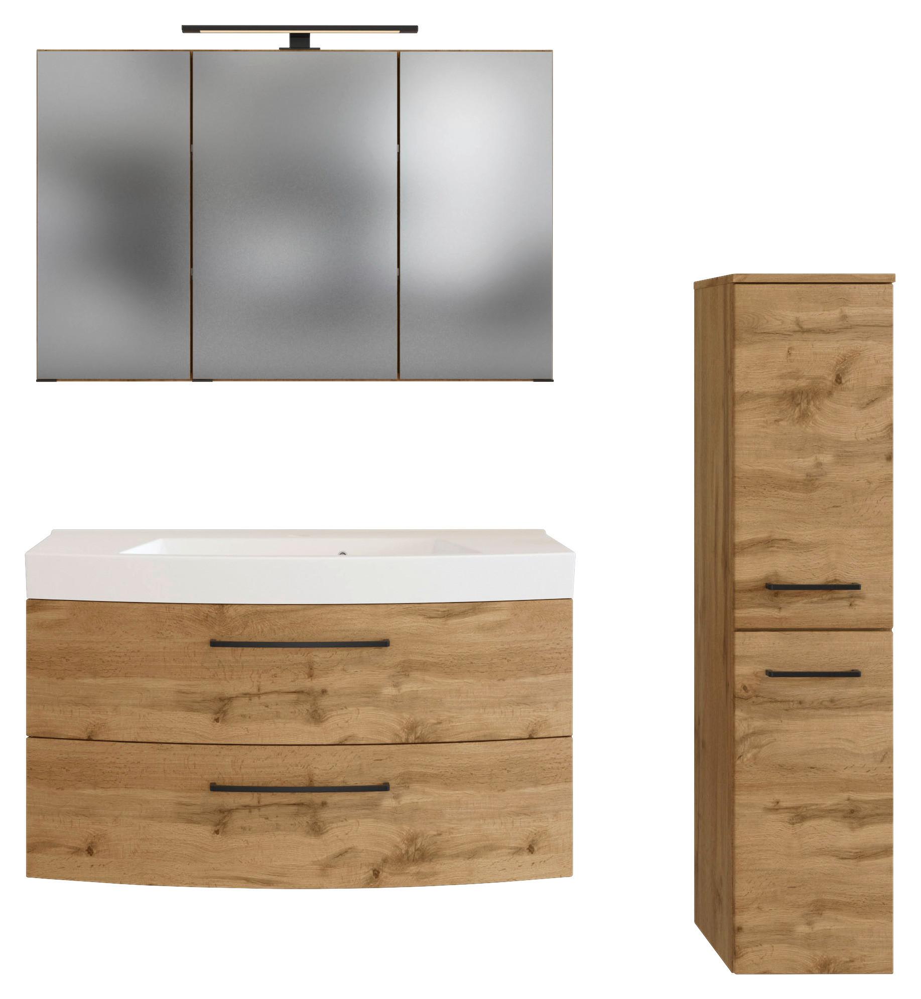 Badmöbel-Set Manchester B: 130 cm Eiche Wotan Dekor - Eichefarben/Weiß, MODERN, Keramik/Holzwerkstoff (130cm) - Held