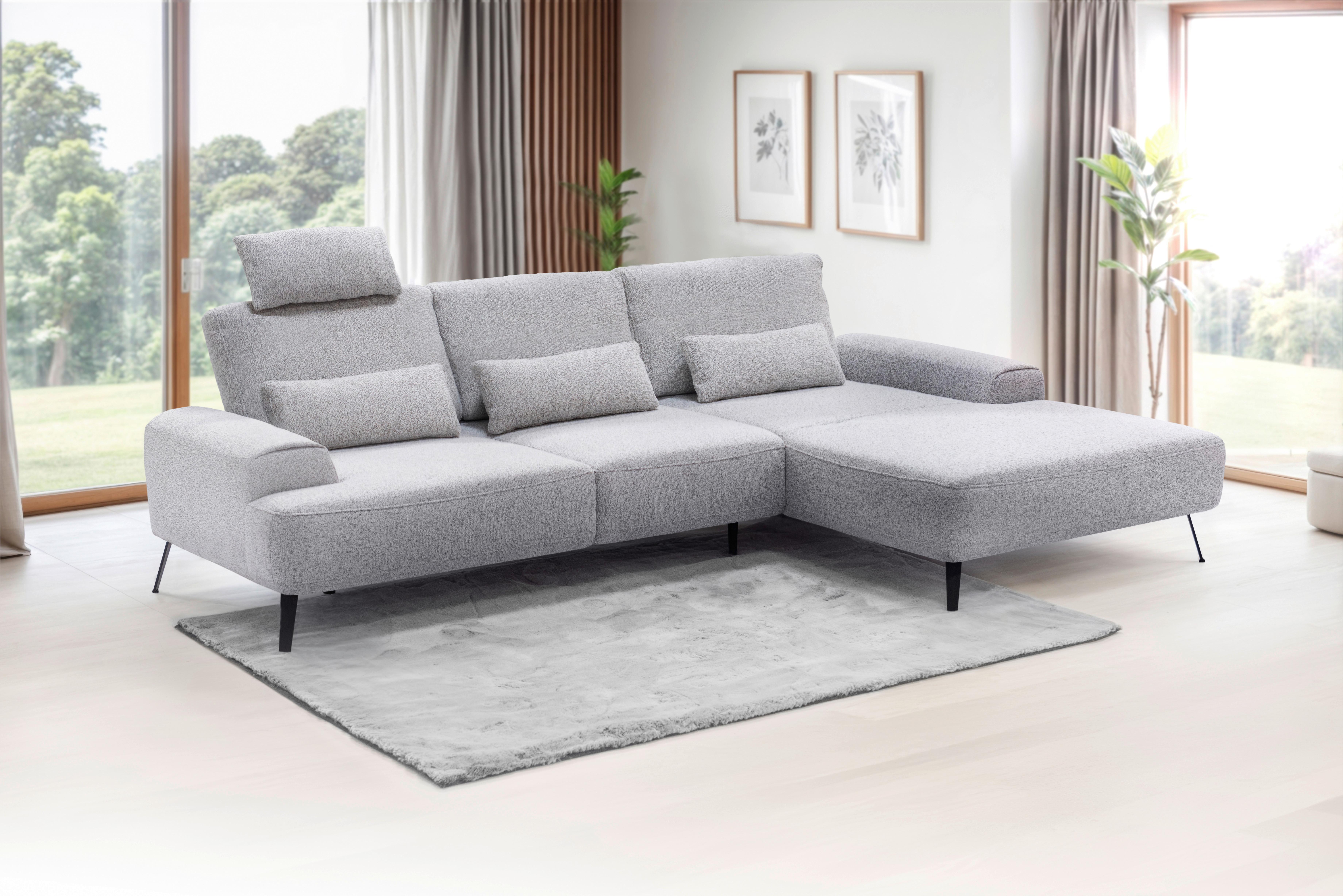Ecksofa Astoria Hellgrau S: 305x178 cm - Hellgrau/Schwarz, Design, Textil (305/178cm) - Livetastic