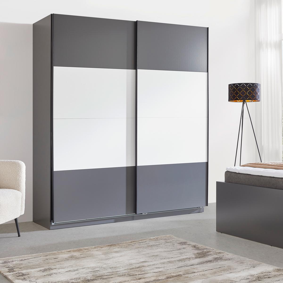 Schwebetürenschrank Unit - Anthrazit/Weiß, KONVENTIONELL, Holzwerkstoff (182/210/58cm) - Ondega