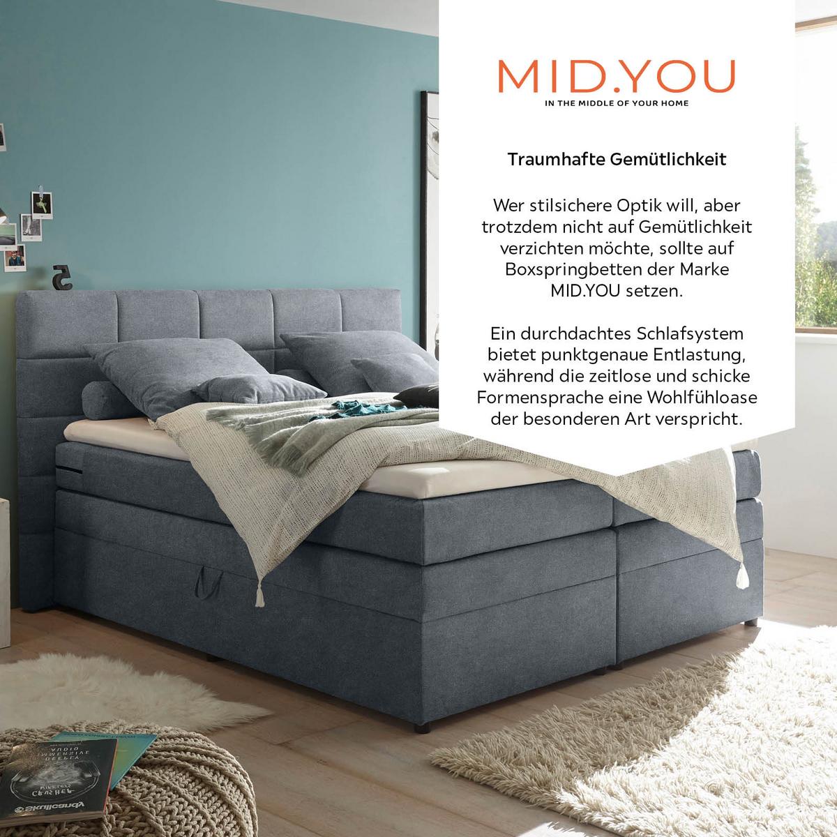 Boxspringbett Mit Topper & Bettkasten 180x200 Tacoma 3 - Anthrazit, KONVENTIONELL, Kunststoff/Textil (180/200cm) - MID.YOU