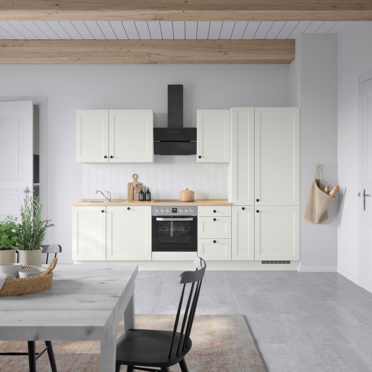 Kuchynská linka 300 cm, biela/dekor dub Sierra - čierna/biela, Modern, kov/kompozitné drevo (300cm) - Nobilia