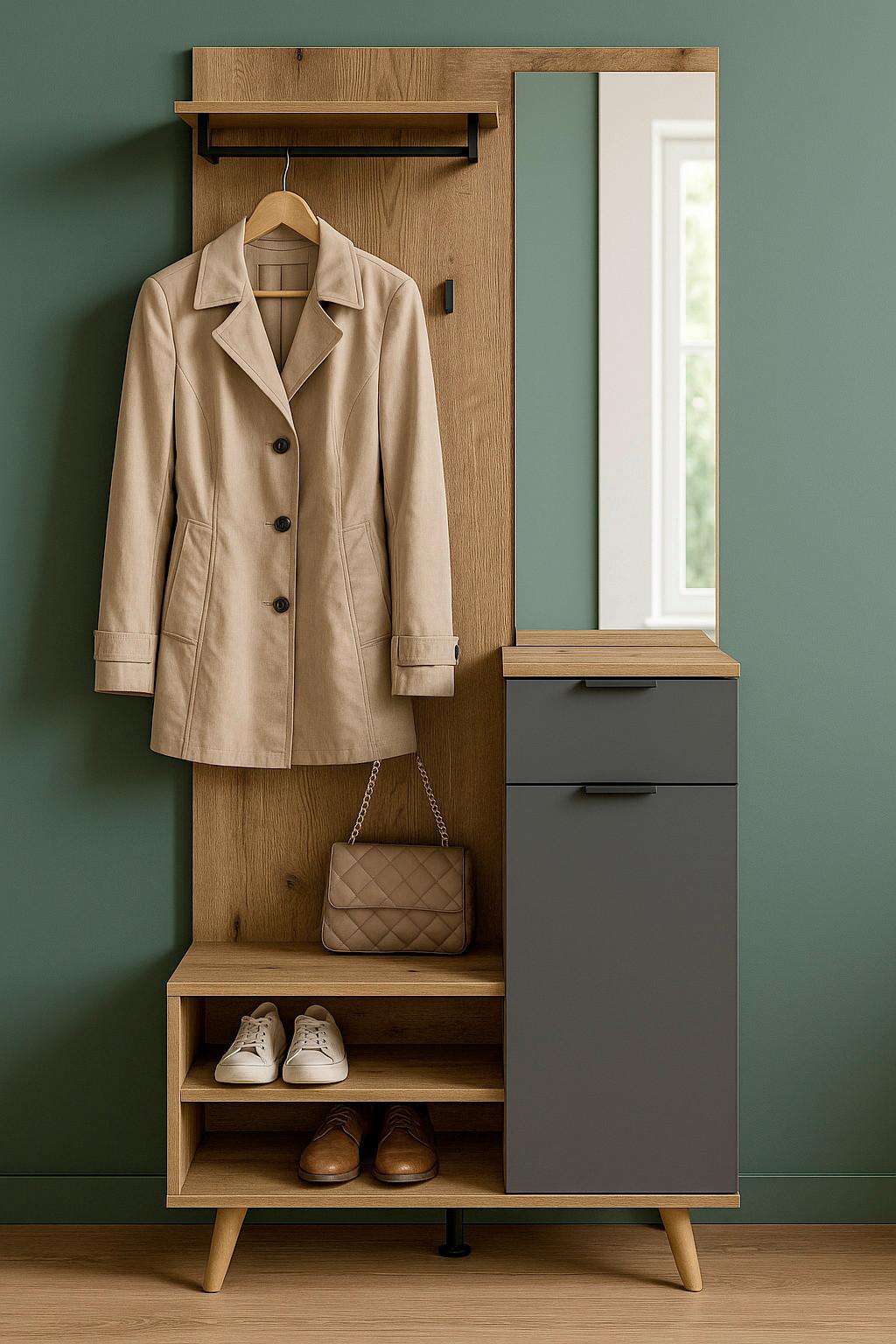 Šatna Armando 2, š: 100 cm, dekor dub/šedá - šedá/barvy dubu, Konvenční, kompozitní dřevo (100/200/40cm)