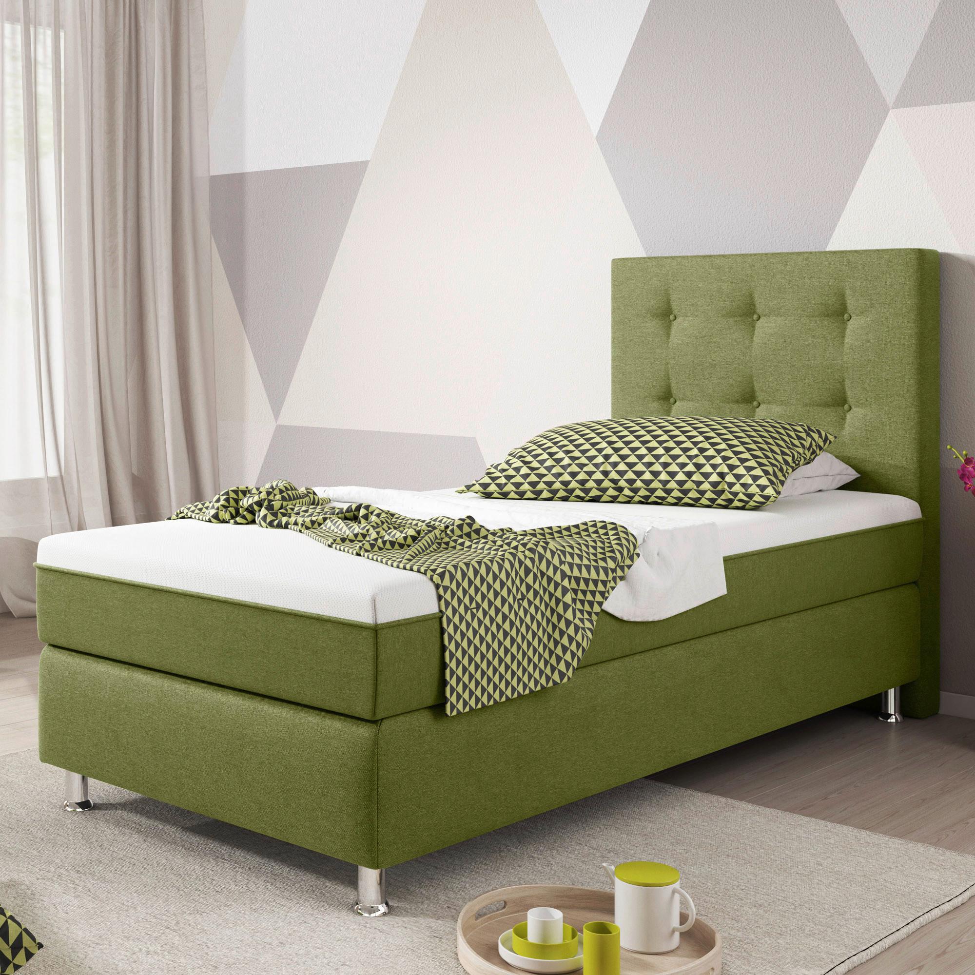 Boxspringbett Mit Topper 90x200 Köln Plus - Silberfarben/Grün, KONVENTIONELL, Textil (90/200cm) - MID.YOU