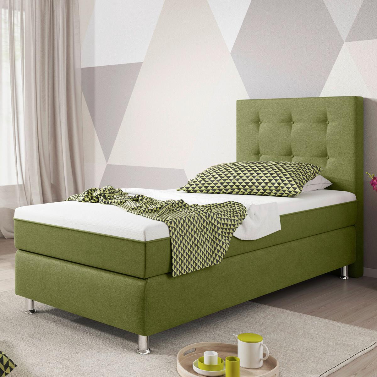 Boxspringbett Mit Topper 90x200 Köln Plus - Silberfarben/Grün, KONVENTIONELL, Textil (90/200cm) - MID.YOU