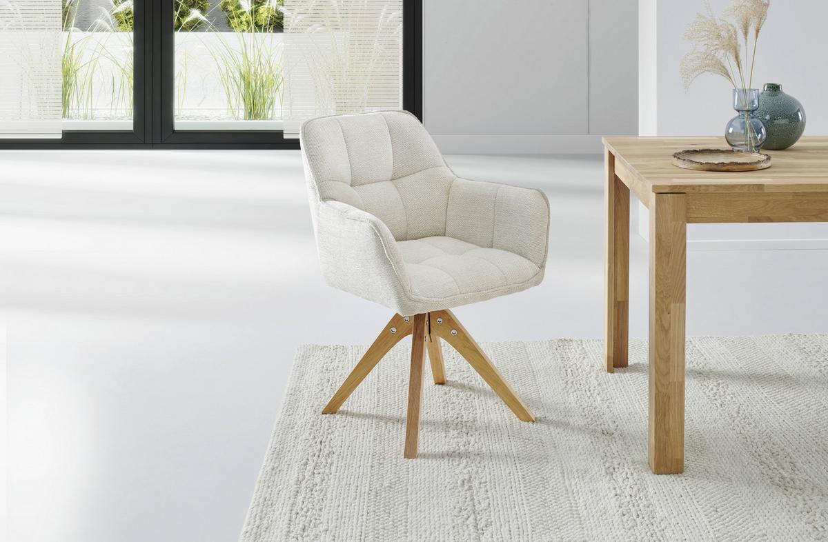 Armlehnstuhl Kerry Beige gepolstert - Eichefarben/Beige, LIFESTYLE, Holz/Textil (61/85/63cm) - Livetastic