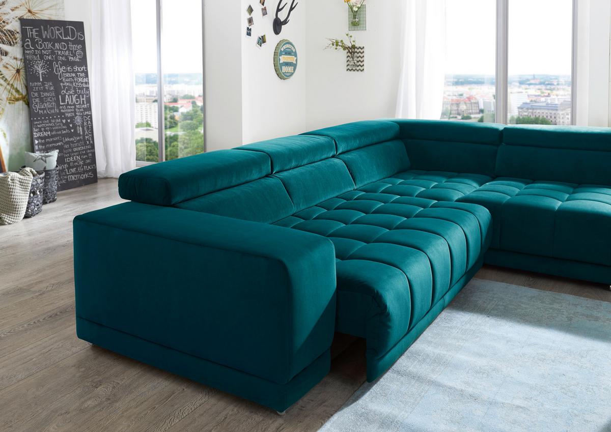Sedacia súprava IBA, pravá, tyrkysová, bez funkcií - chrómová/tyrkysová, Lifestyle, textil (323/73/222cm) - Premium Living