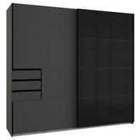 Skříň s posuv. dveřmi SAIGON grafit/černé sklo, š. 225 cm - černá/barvy grafitu, Konvenční, kov/kompozitní dřevo (225/208/64cm) - Premium Living