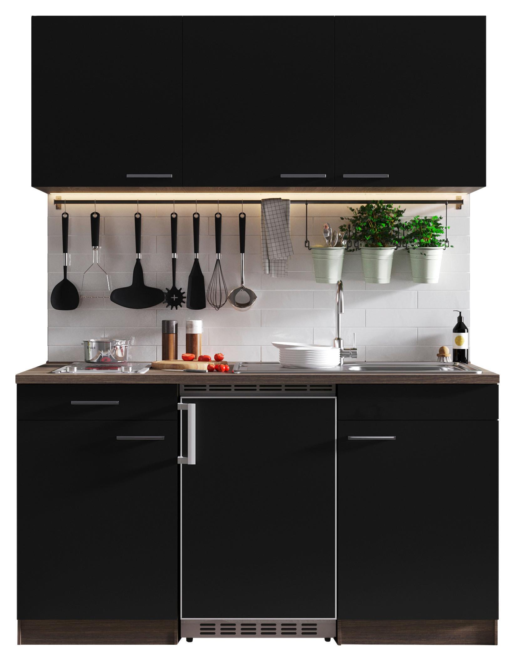 Miniküche Oliver Singleküche 150 cm - Eichefarben/Schwarz, Basics, Holzwerkstoff - Respekta