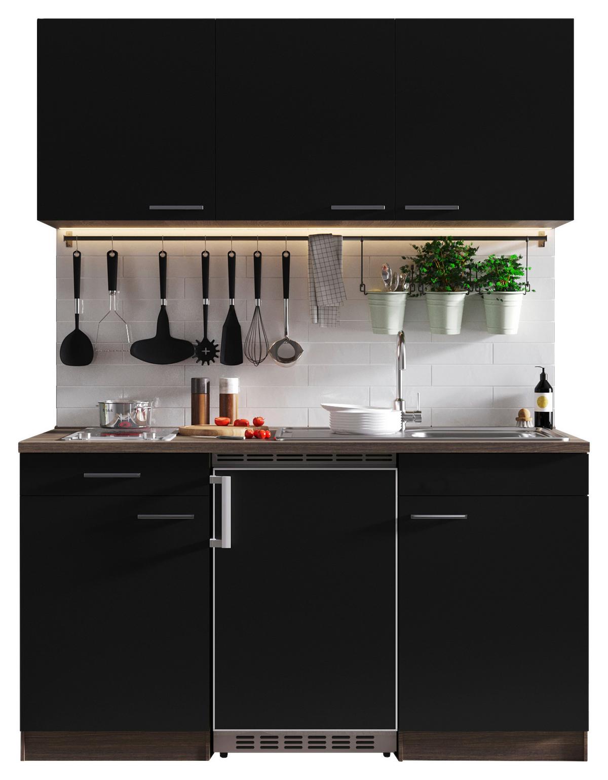 Miniküche Oliver Singleküche 150 cm - Eichefarben/Schwarz, Basics, Holzwerkstoff - Respekta