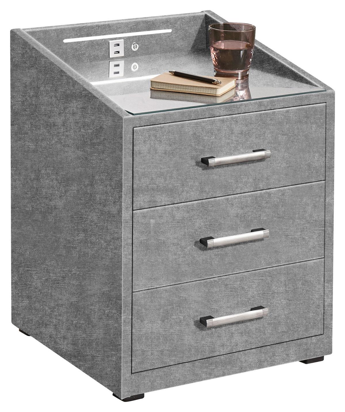 Noční stolek MOON potah ODIN GREY,v.61cm - šedá/černá, Moderní, kompozitní dřevo/textil (47/61/46cm)
