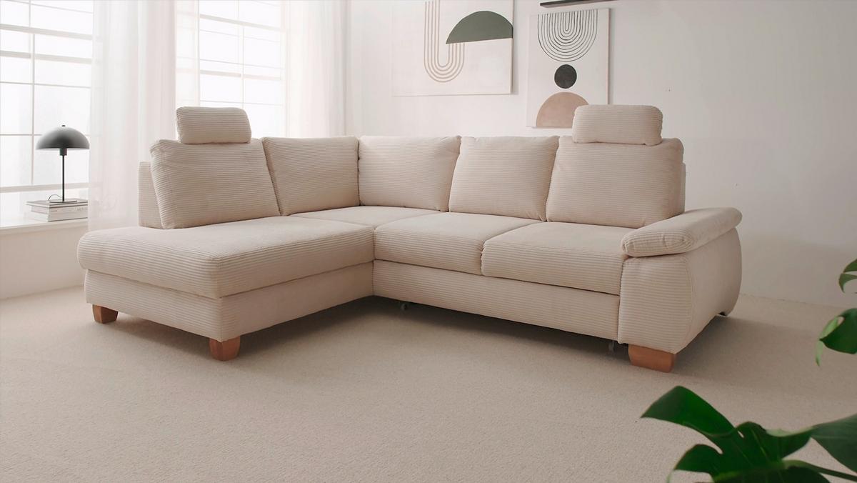 Eckschlafsofa Positano, Creme S: 206x265 Cm - Wildeiche/Creme, MODERN, Textil (206/265cm) - Livetastic