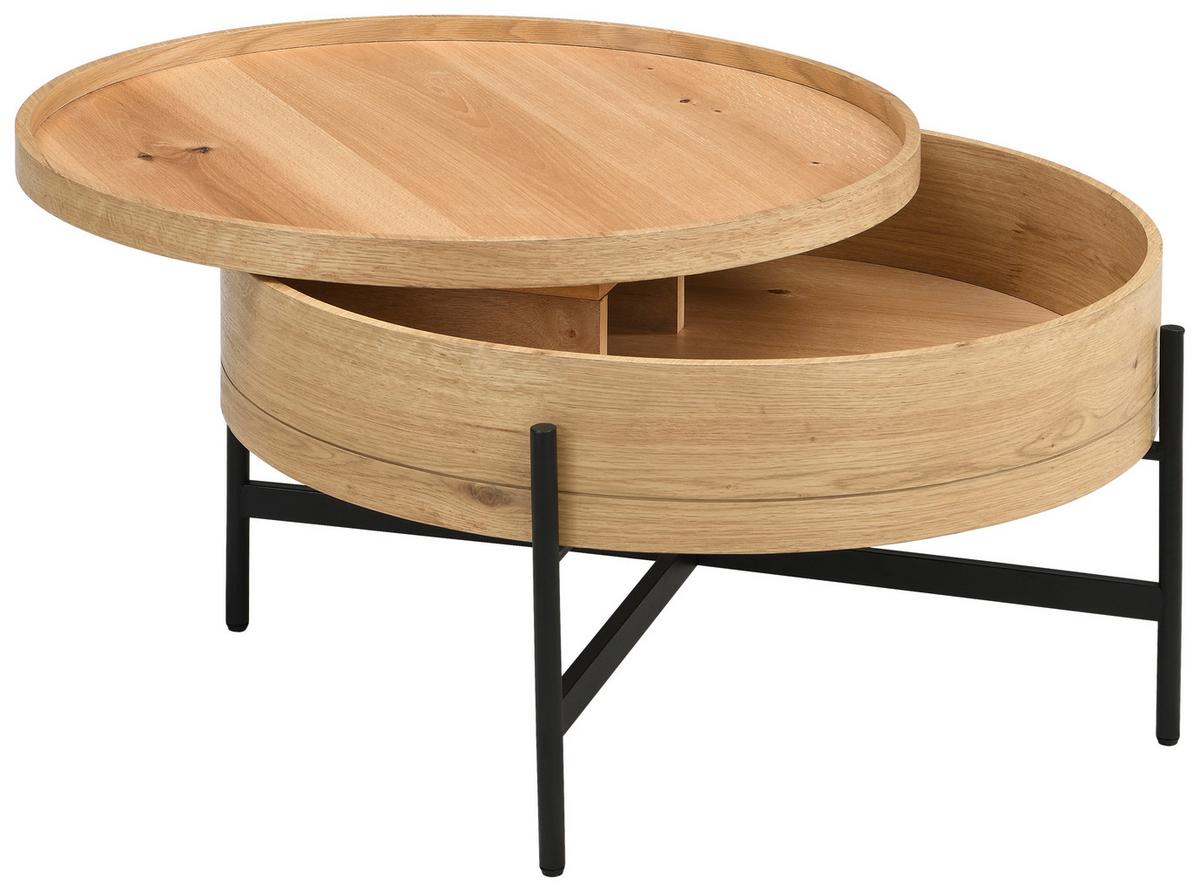 Couchtisch Malabo rund Eiche Dekor, B: 80cm - Eichefarben/Schwarz, MODERN, Holzwerkstoff (80/45/80cm)