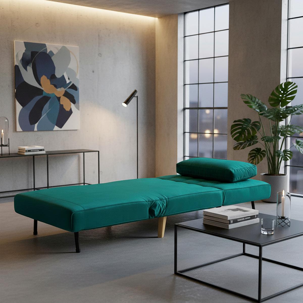 Rozkládací křeslo Levin - zelené - zelená/přírodní barvy, Moderní, dřevo/textil (103/94/82cm) - P & B