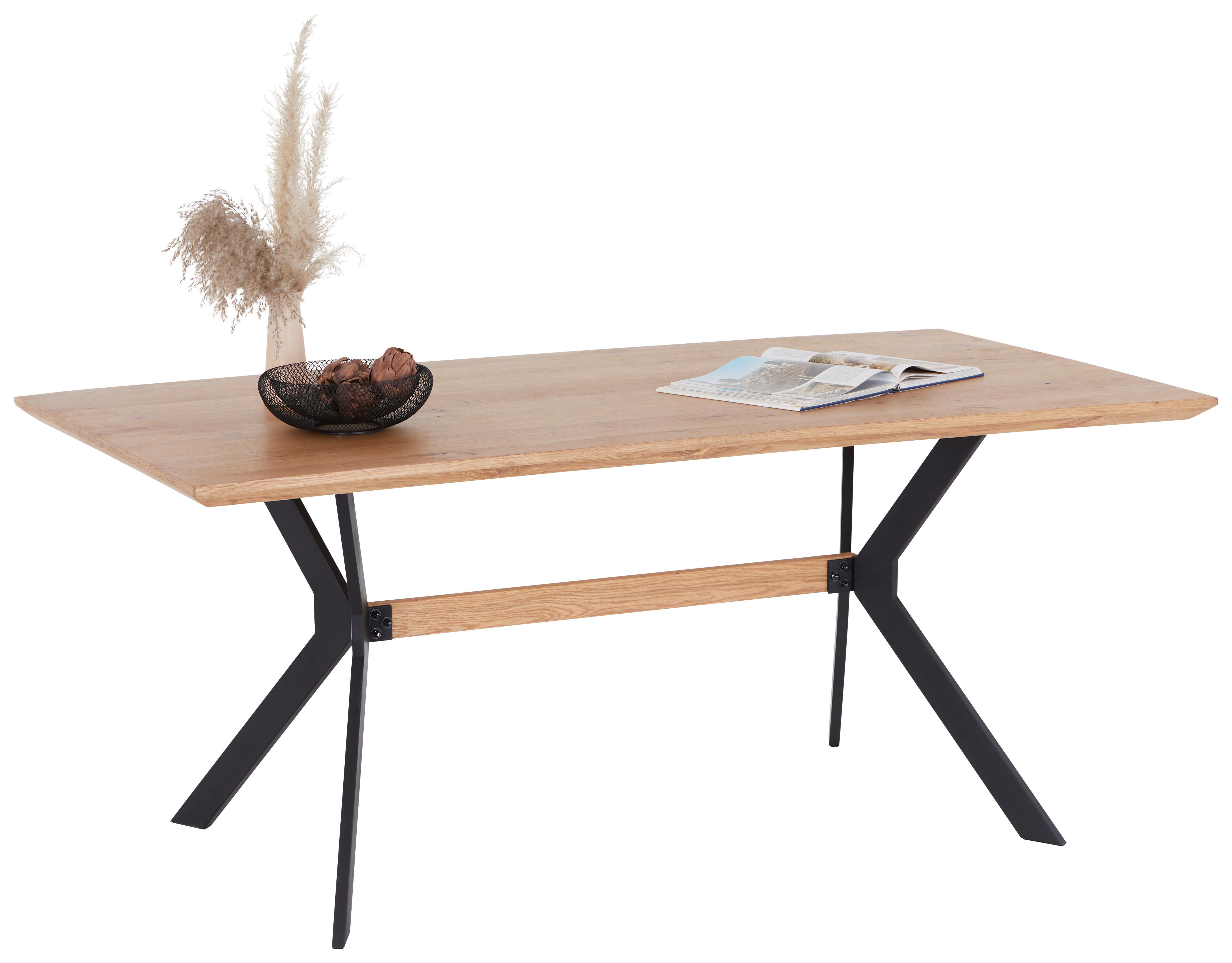Esstisch Rupert 180x90 Cm Eiche Furniert - Eichefarben/Schwarz, MODERN, Holzwerkstoff/Metall (180/76/90cm)