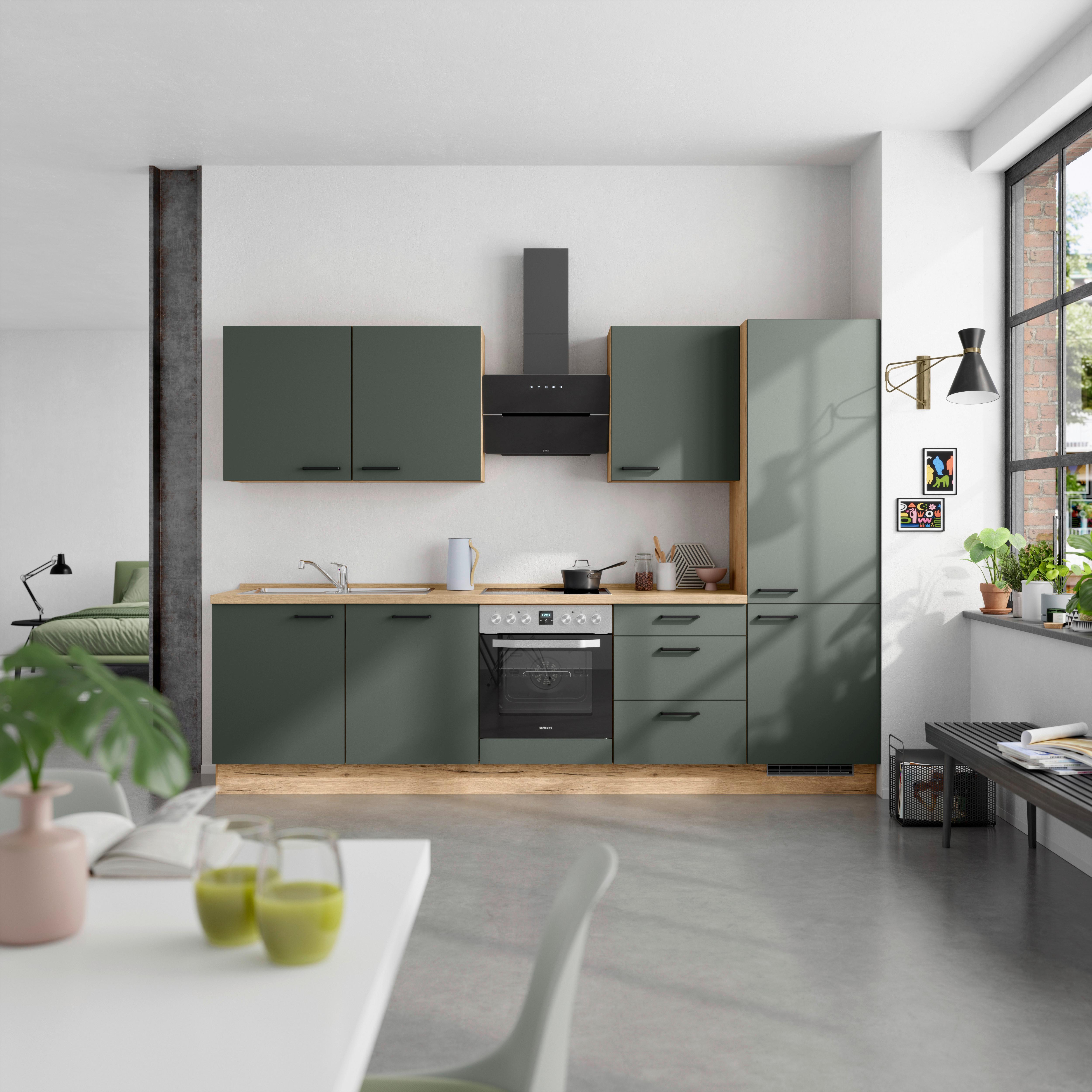 Küchenleerblock Easytouch High-Line, H10 Re. - Dunkelgrün/Eichefarben, MODERN, Holzwerkstoff (300cm) - Nobilia