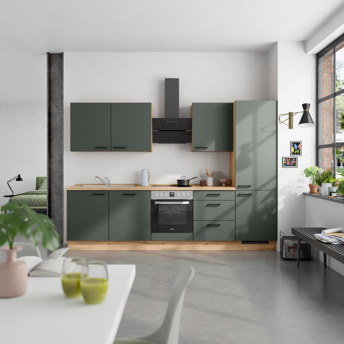 Küchenleerblock Easytouch High-Line, H10 Re. - Dunkelgrün/Eichefarben, MODERN, Holzwerkstoff (300cm) - Nobilia