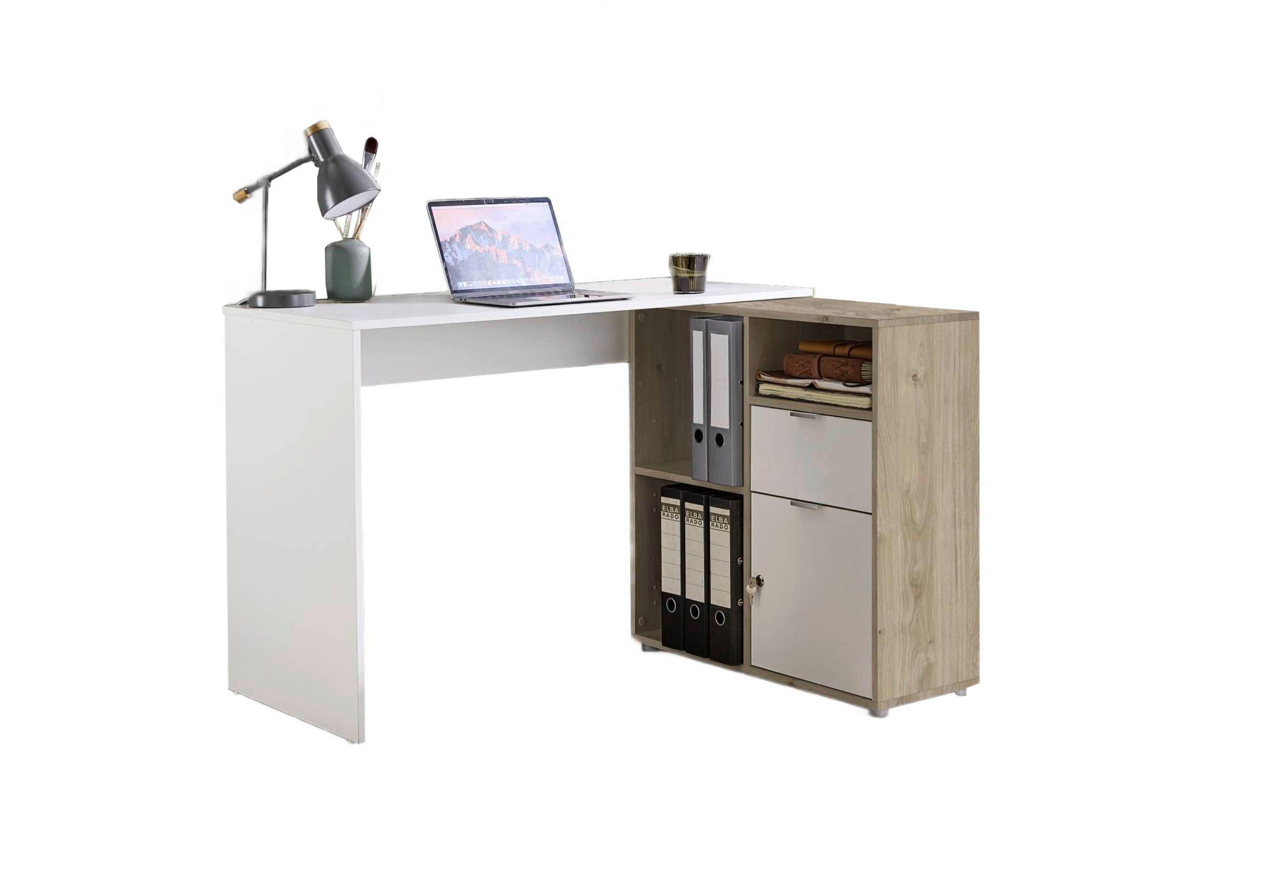 Schreibtischkombination Leni Weiß/Eiche Dekor L: 110cm - Eichefarben/Weiß, MODERN, Holzwerkstoff (110/85/74cm) - MID.YOU