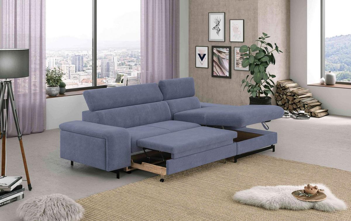 Ecksofa mit Bettkasten Emma Blau 267x165 cm - Blau/Schwarz, Textil (267/165cm) - MID.YOU