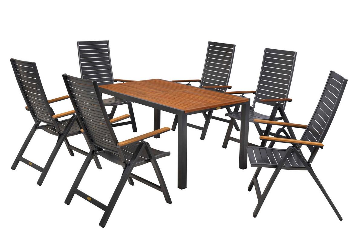 Gartentischgruppe 7-teilig Set - Graphitfarben/Naturfarben, KONVENTIONELL, Holz/Kunststoff - Gardenson