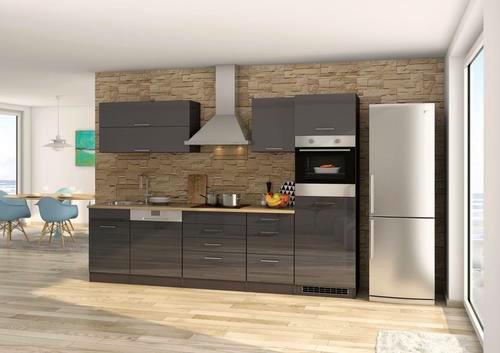 Küchenzeile Mailand mit Geräten 300 cm Anthrazit Elegant - Eichefarben/Anthrazit, MODERN, Holzwerkstoff (300cm) - Held