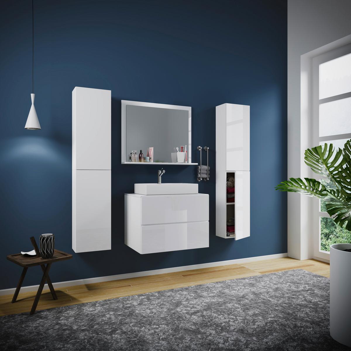 Badezimmer Lendas 5-Teilig Weiß B: 147cm - Weiß, MODERN, Glas/Keramik (147cm) - MID.YOU