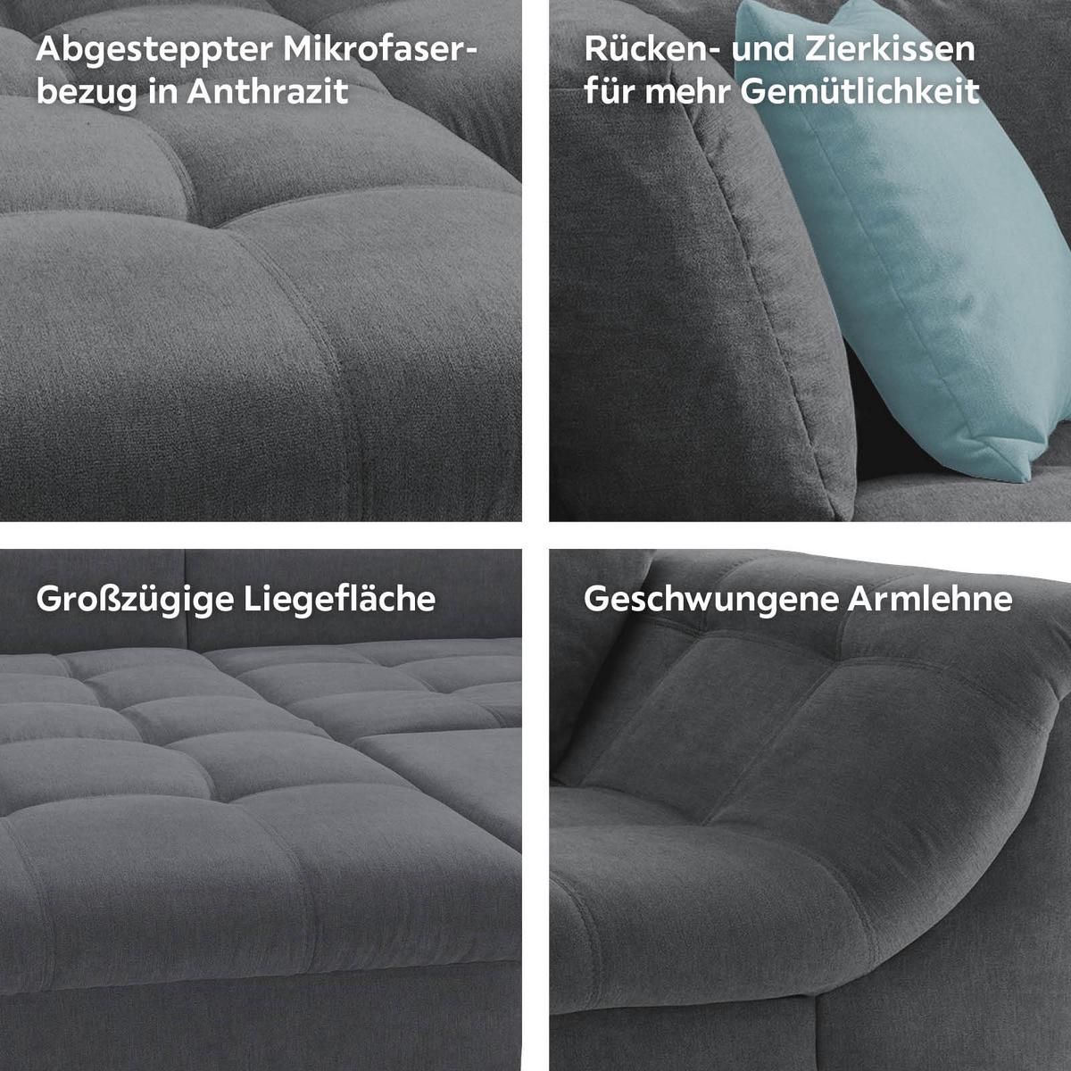 Ecksofa Mit Schlaffunktion Agira Anthrazit/blau 190x250cm - Blau/Chromfarben, Design, Textil (190/250cm) - Livetastic