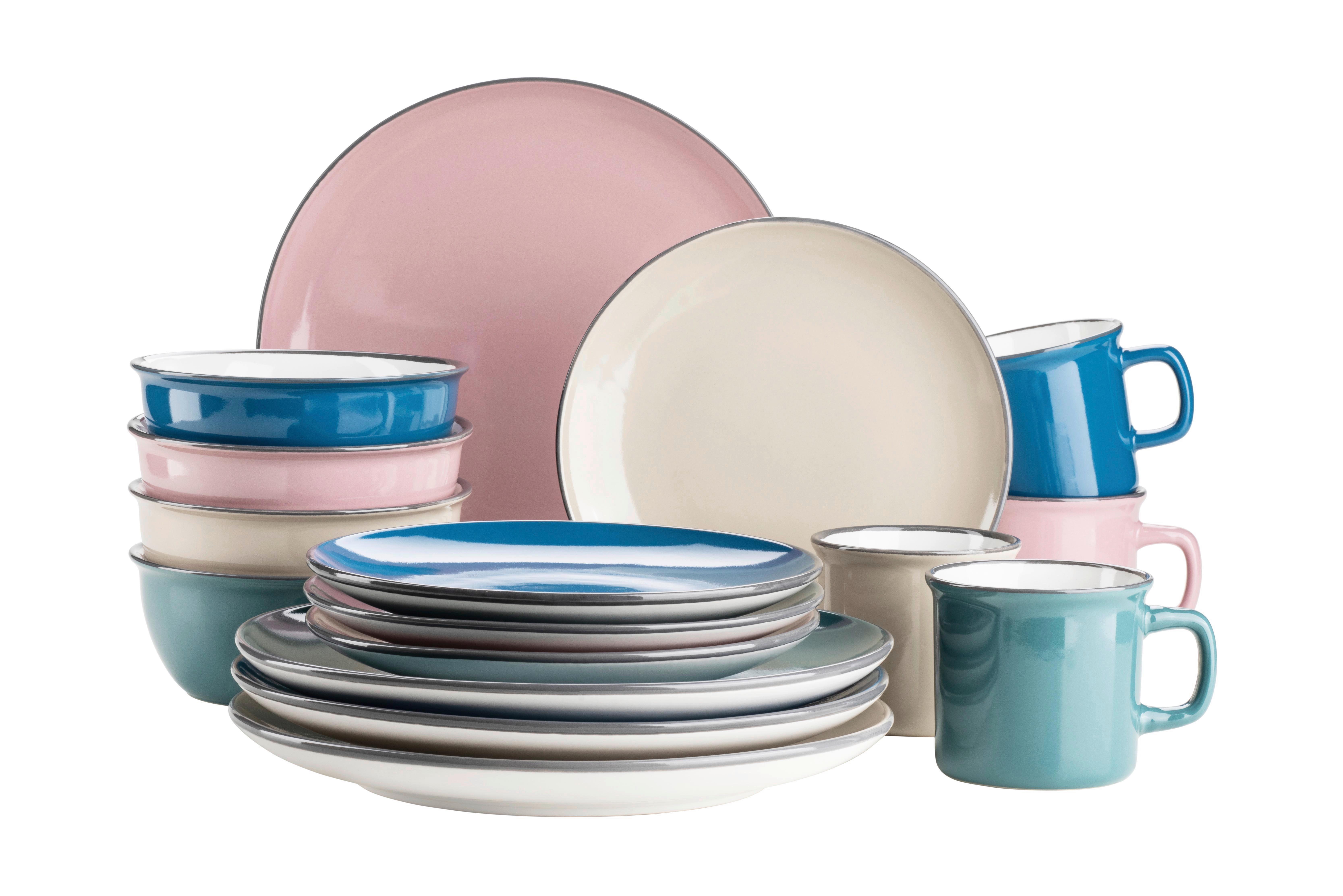 Kombiservice Maila 4 Personen 16-teilig - Beige/Petrol, Basics, Keramik - Mäser