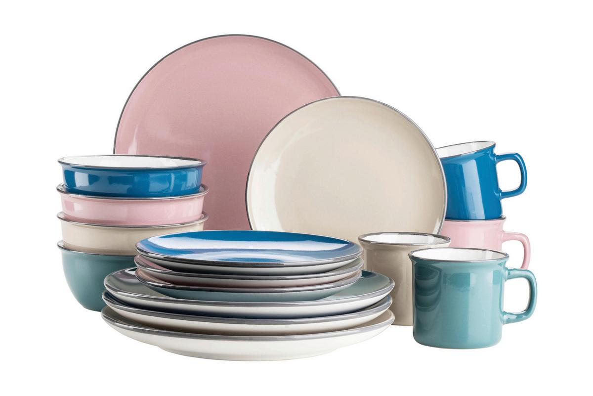 Kombiservice Maila 4 Personen 16-Teilig - Beige/Petrol, Basics, Keramik - Mäser