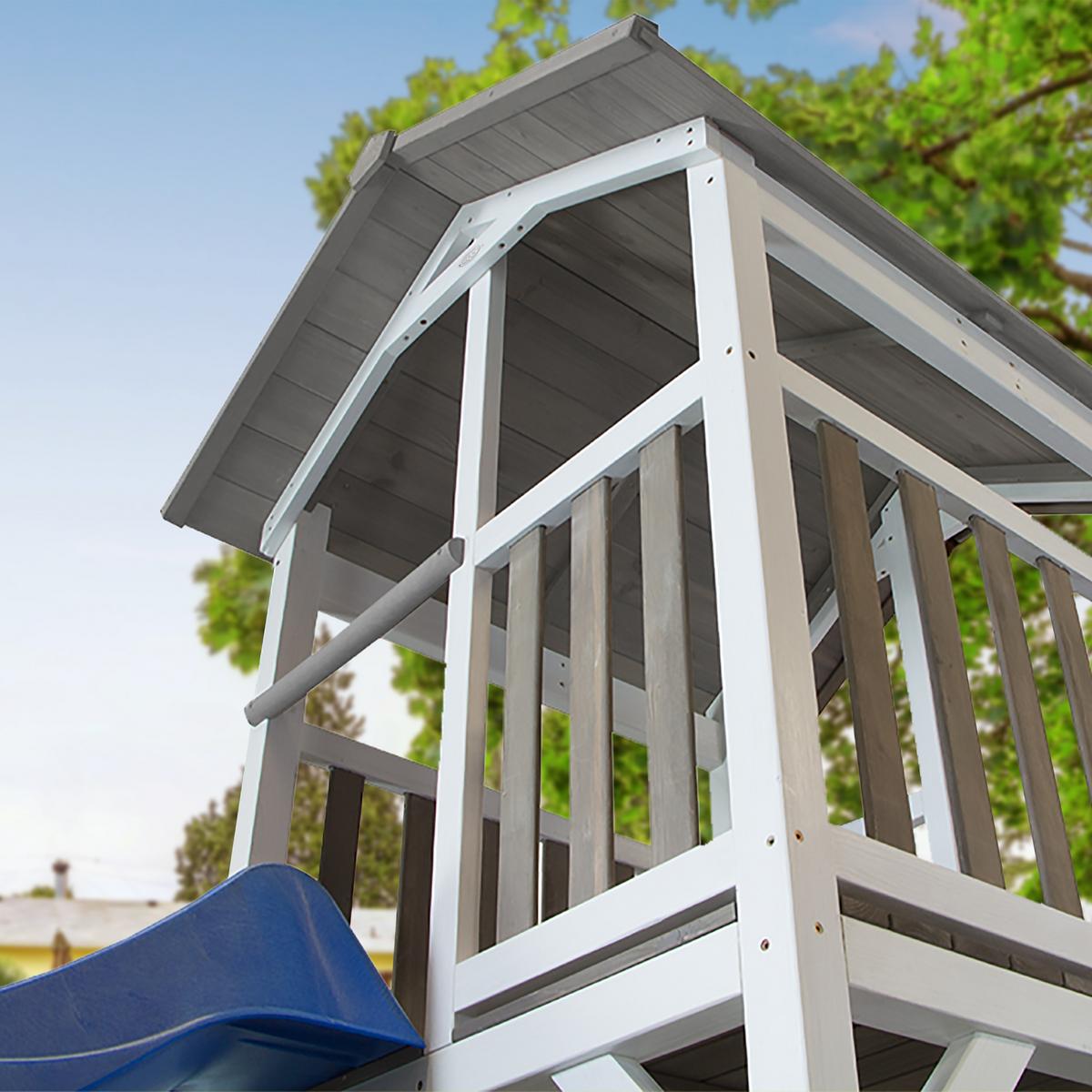 Spielhaus Climbing & Double Swing Aus Zedernholz - Blau/Weiß, Basics, Holz (519/241.9/349cm) - Ambia Garden