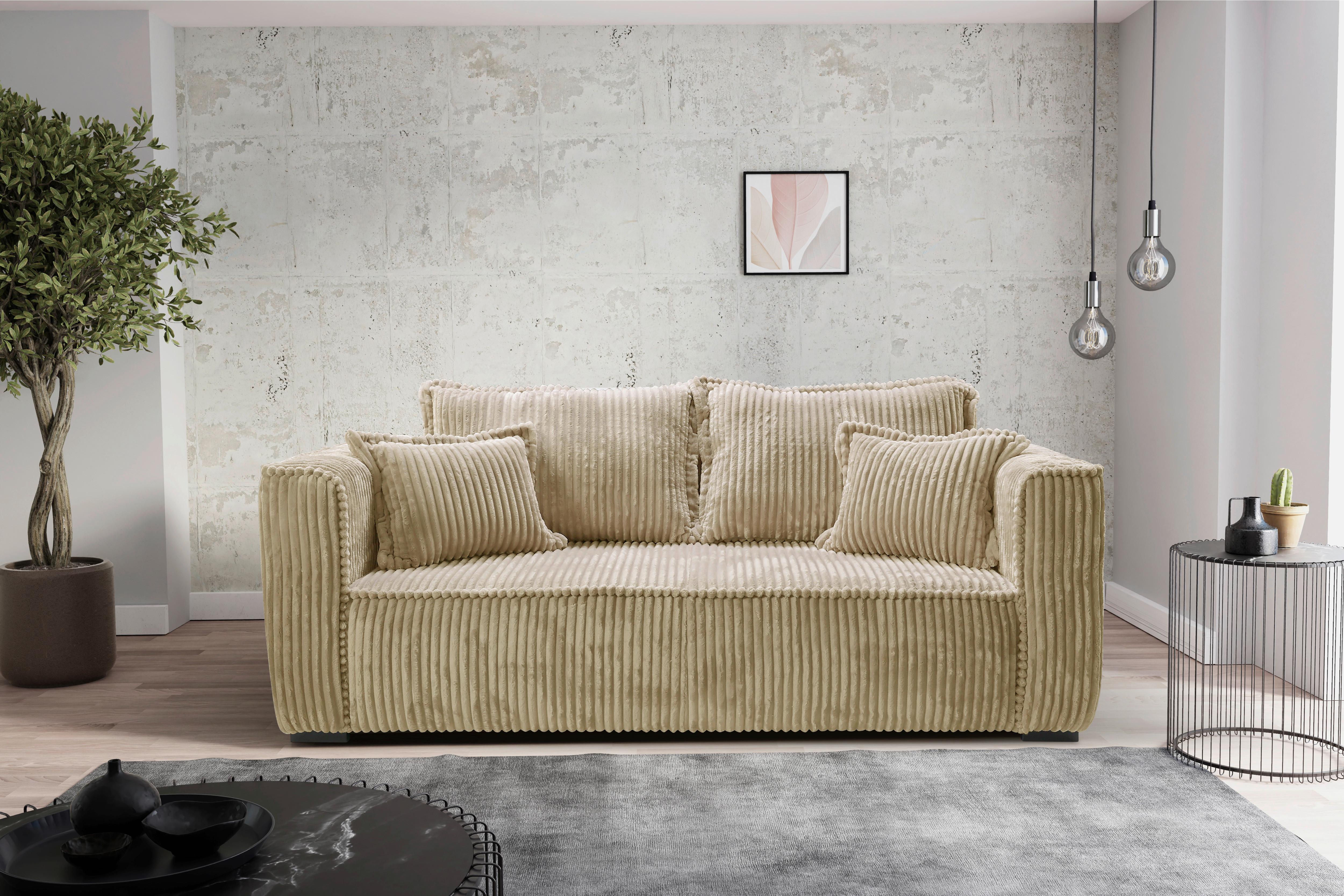Sofa Modena inkl. Kissen Beige, B: 223 cm - Beige/Schwarz, Design, Textil (223/95/121cm) - MID.YOU