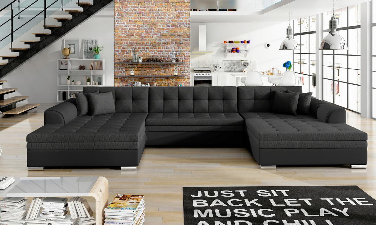 Wohnlandschaft Vento Schwarz U: 165x359x165cm - Chromfarben/Schwarz, Design (165/359/165cm) - MID.YOU