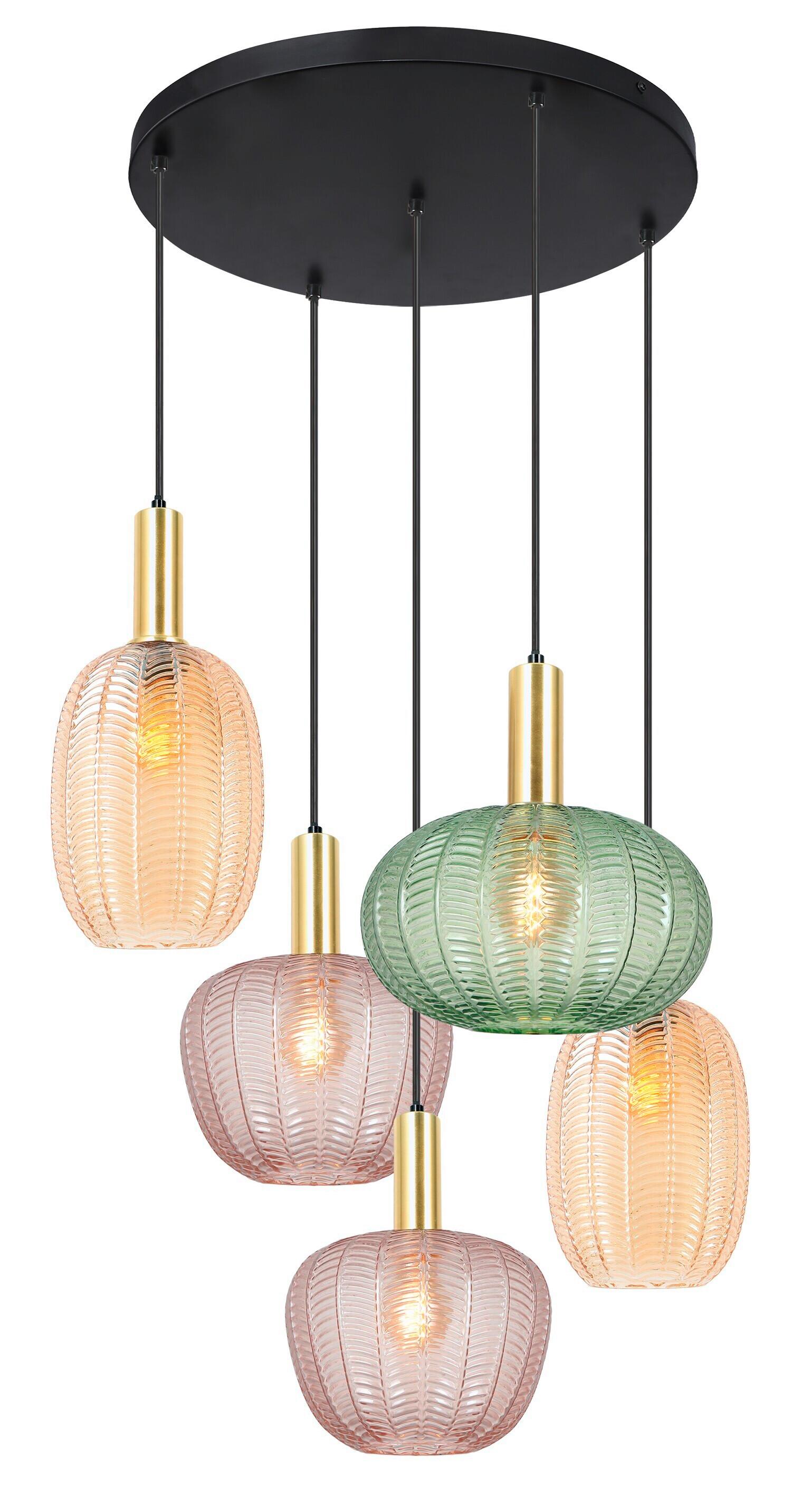 Hängeleuchte Bunti - Pink/Goldfarben, MODERN, Glas/Metall (65/60/120cm)