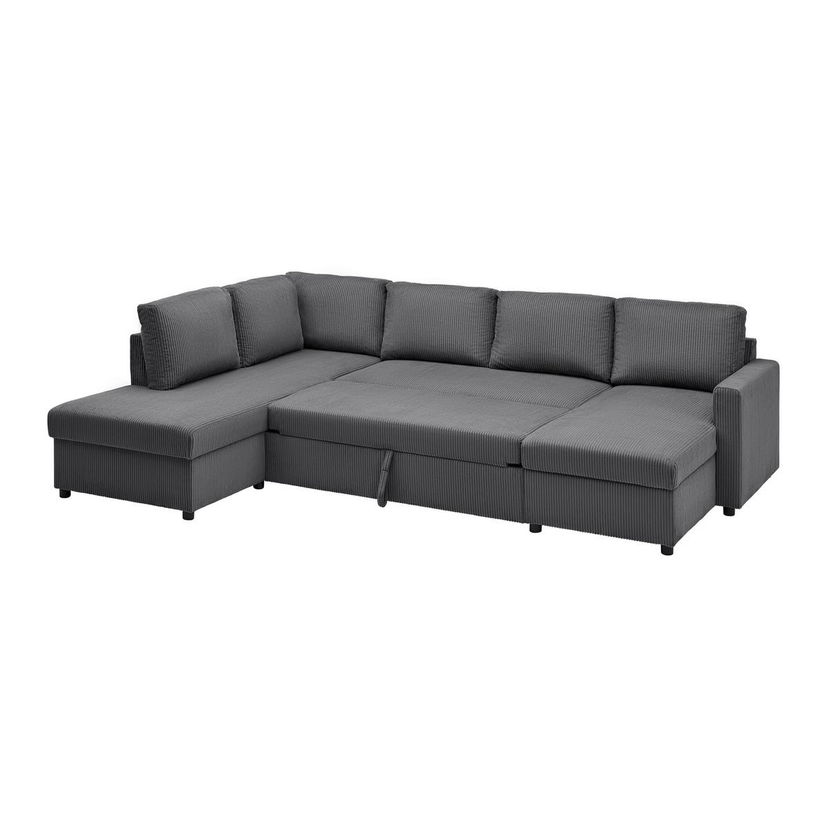 Sedací souprava MARTINA U, levá, antracitový manšestr - antracitová, Moderní, kov/dřevo (204/276/146cm) - Mömax