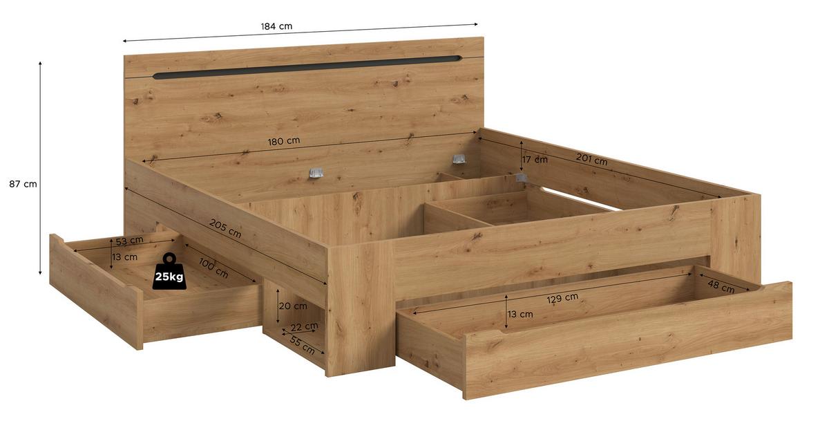 Bett Canu Grau /Eiche Artisan Dekor 180x200cm - Eiche Artisan/Grau, MODERN, Holzwerkstoff (180/200cm) - MID.YOU