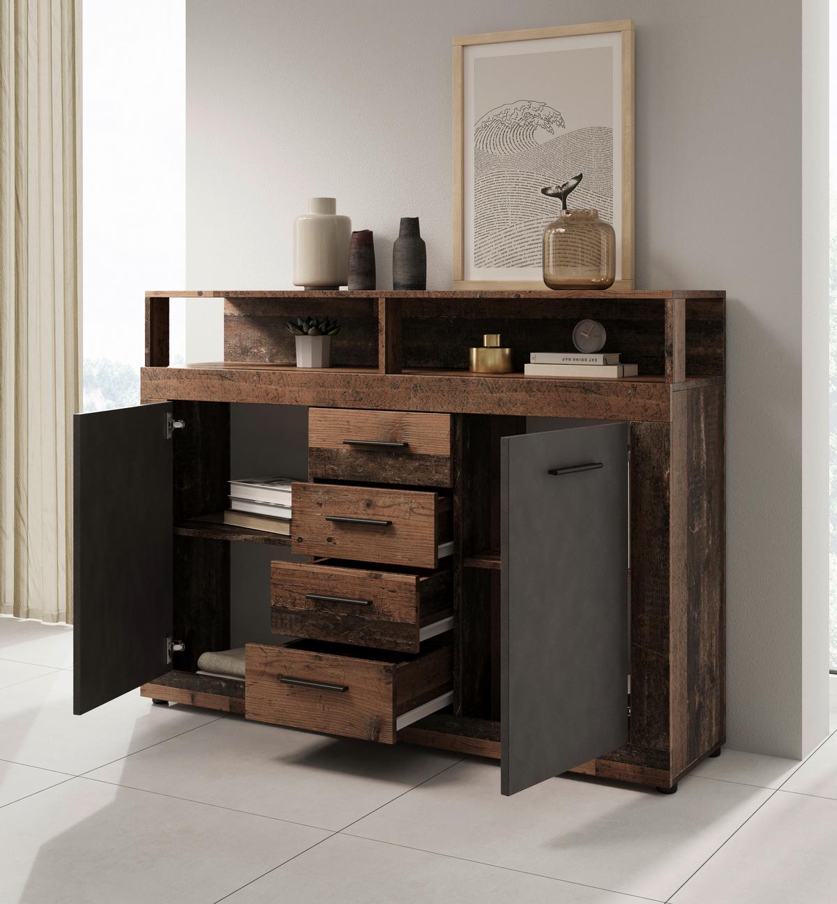 Kommode Lupo Eiche Dekor Anthrazit B: 119 Cm - Alteiche/Anthrazit, Design, Holzwerkstoff (119/96/32cm) - MID.YOU