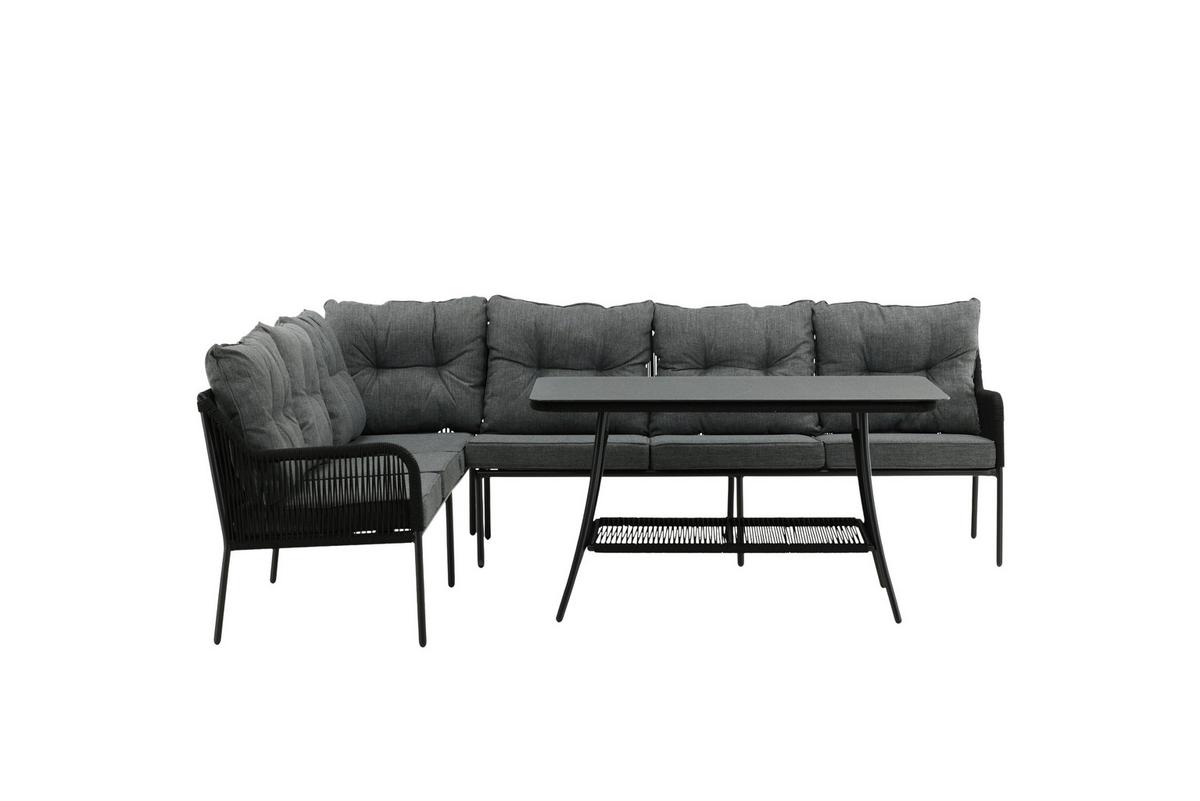 Loungegarnitur 2-tlg Berlin Metall/glas/dekor Mit Kissen - Schwarz, KONVENTIONELL, Metall (173/196cm) - Gardenson