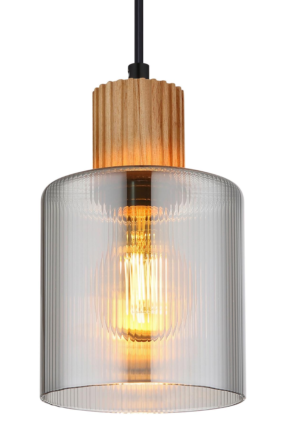Hängeleuchte 15768 - Dunkelbraun/Schwarz, Natur, Glas/Holz (12/120cm) - Globo