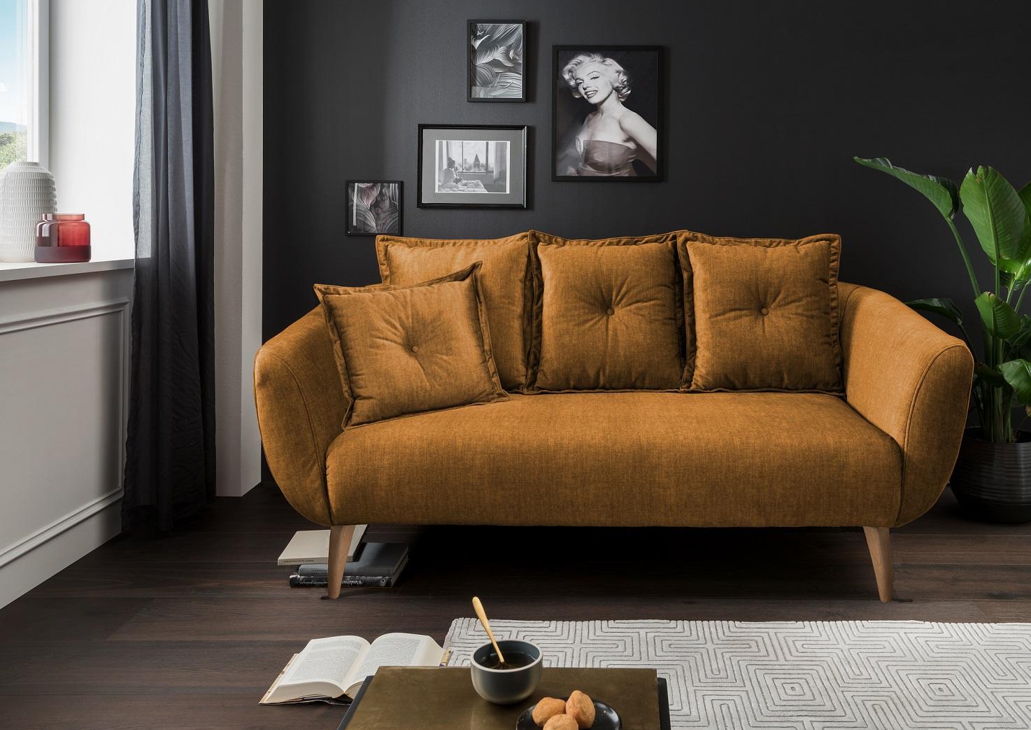 2,5-Sitzer Baggio Gelb B: 196 cm - Gelb/Buchefarben, MODERN, Textil (196/94/103cm) - Livetastic