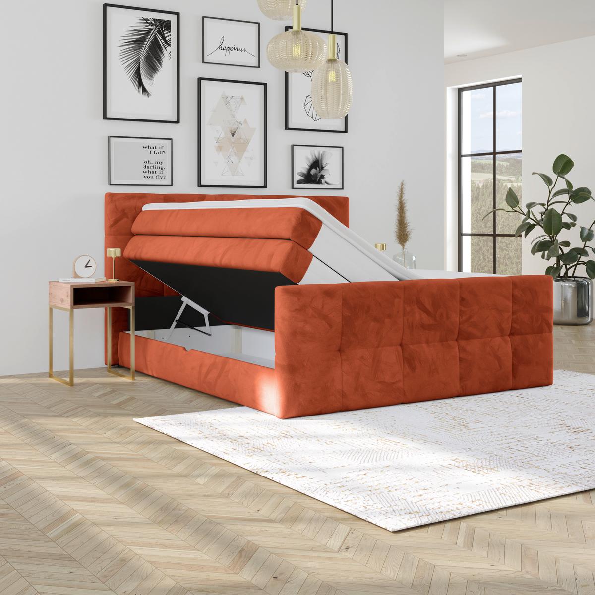 Boxspringbett mit Topper und Bettkasten 160x200 cm Medino - Rostfarben, KONVENTIONELL, Holz/Holzwerkstoff (160/200cm) - Luca Bessoni