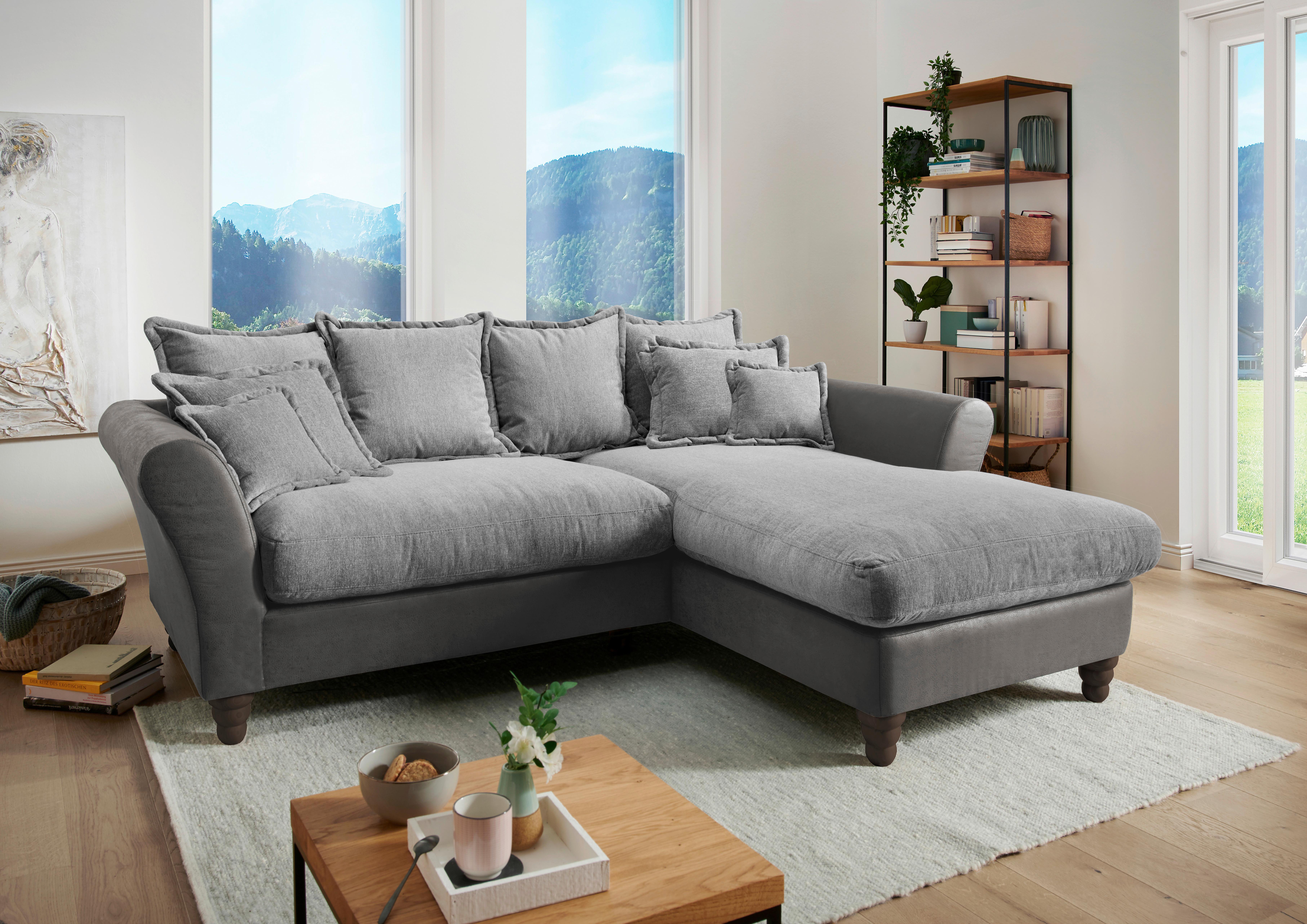 Ecksofa Cordula Mit Kissen Textil Anthrazit/Grau - Wengefarben/Anthrazit, MODERN, Holz/Textil (255/203cm) - Livetastic