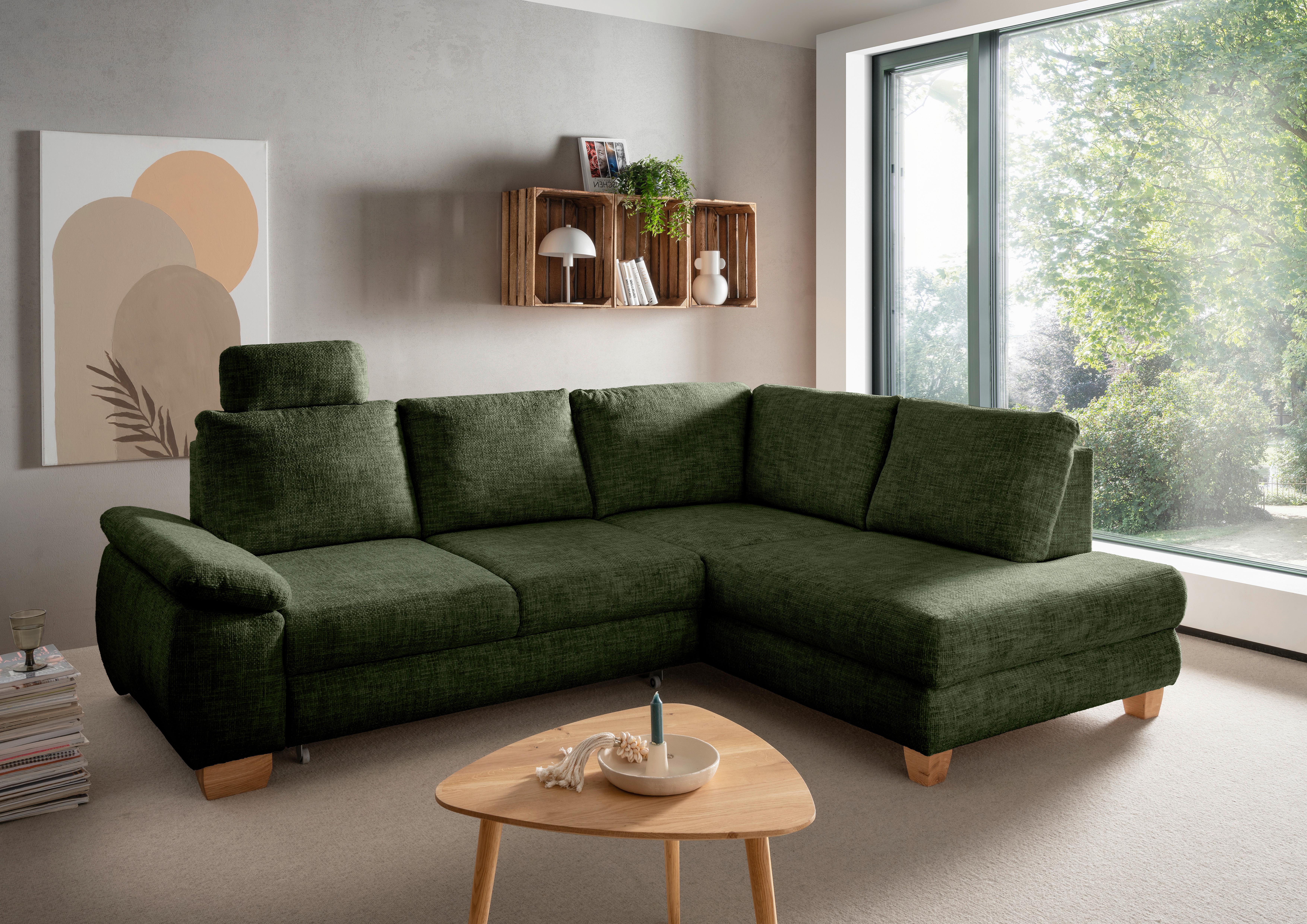 Eckschlafsofa Positano Dunkelgrün S: 265x206 Cm - Wildeiche/Dunkelgrün, MODERN, Textil (265/206cm) - Livetastic
