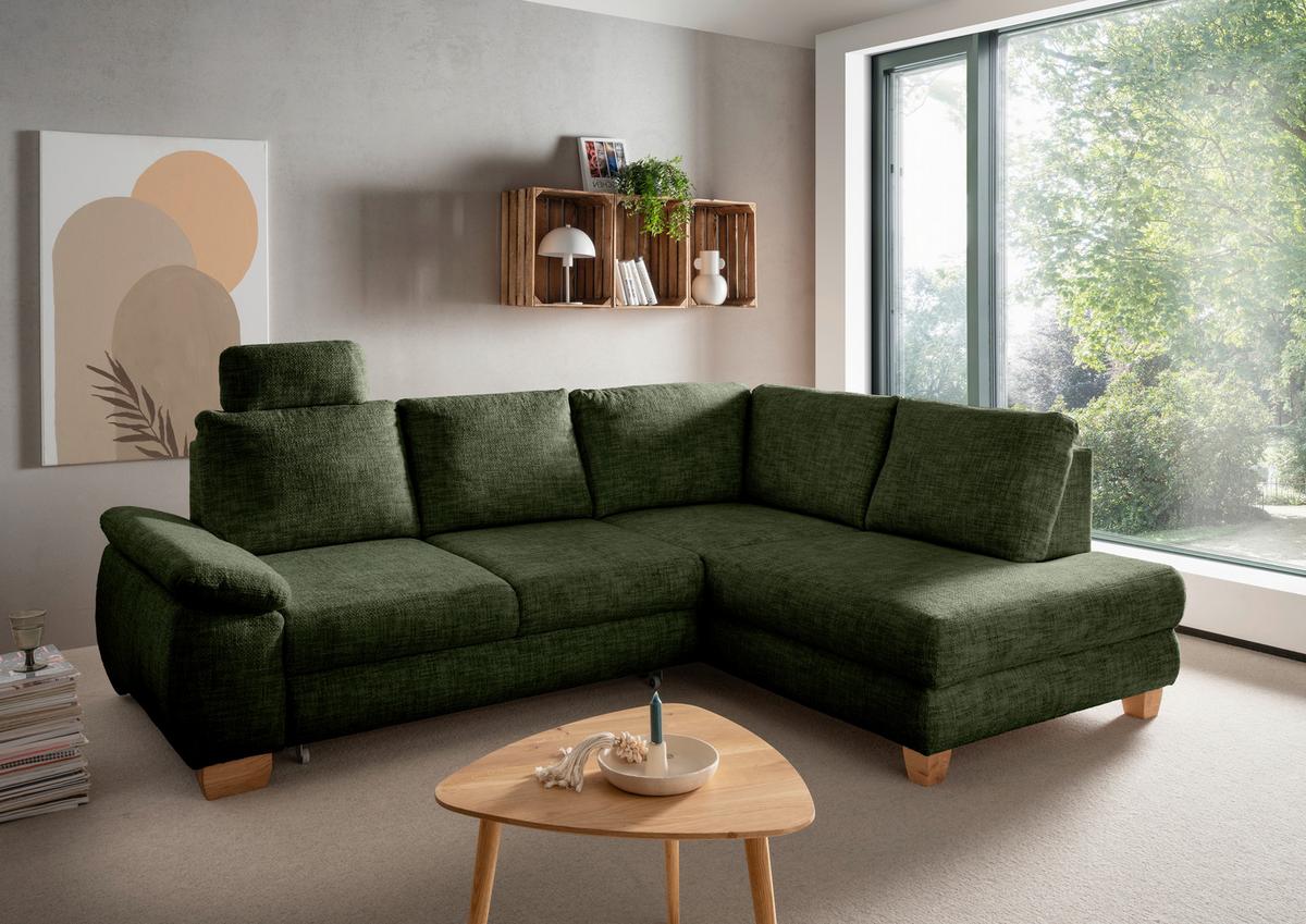 Eckschlafsofa Positano Dunkelgrün S: 265x206 Cm - Wildeiche/Dunkelgrün, MODERN, Textil (265/206cm) - Livetastic