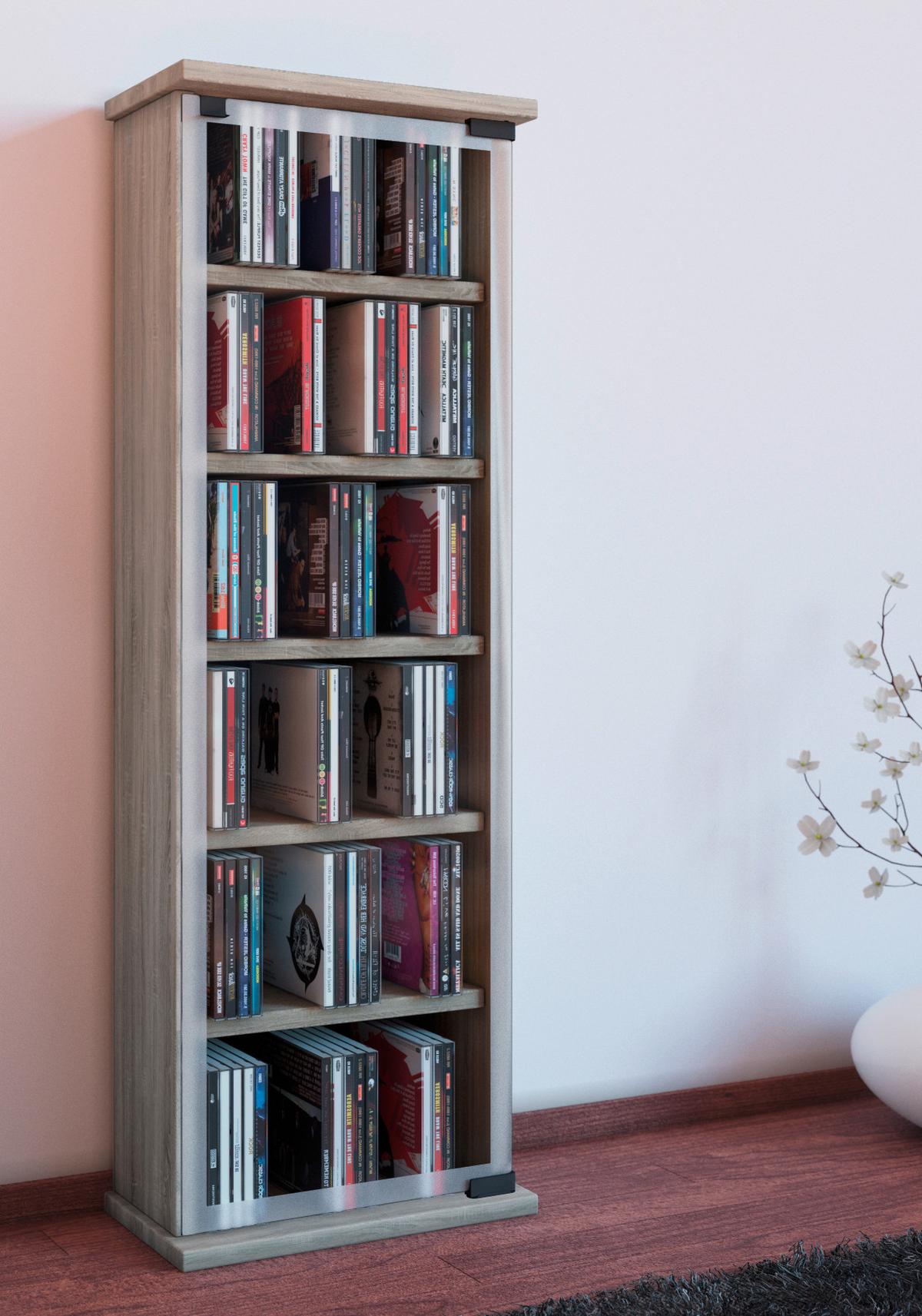 CD Regál Classic dub sonoma - barvy dubu, Konvenční, kompozitní dřevo/sklo (31/92/18cm) - MID.YOU