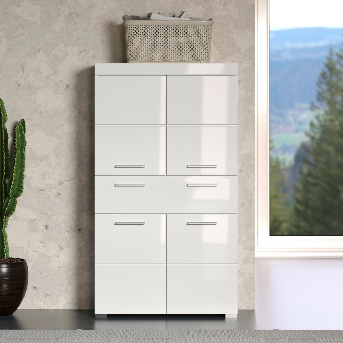 Midischrank Amanda B: 73 cm Weiß - Silberfarben/Weiß, MODERN, Holzwerkstoff (73/130/31cm) - MID.YOU