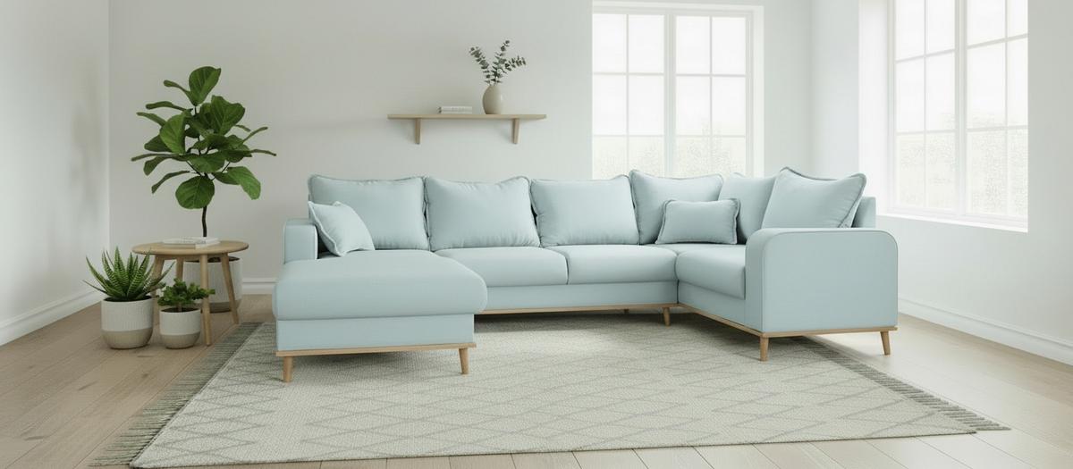 Wohnlandschaft Beata Hellblau U:170x296x167cm - Wengefarben/Hellblau, Design, Textil (170/296/167cm) - Livetastic