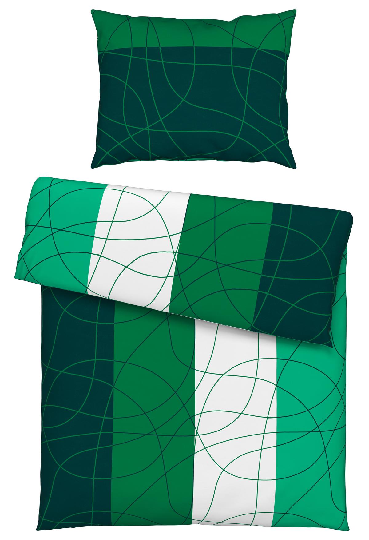 Cretonne Bettwäsche 140x200 cm Julia Baumwolle Grün/Weiß - Weiß/Grün, MODERN, Textil - Luca Bessoni