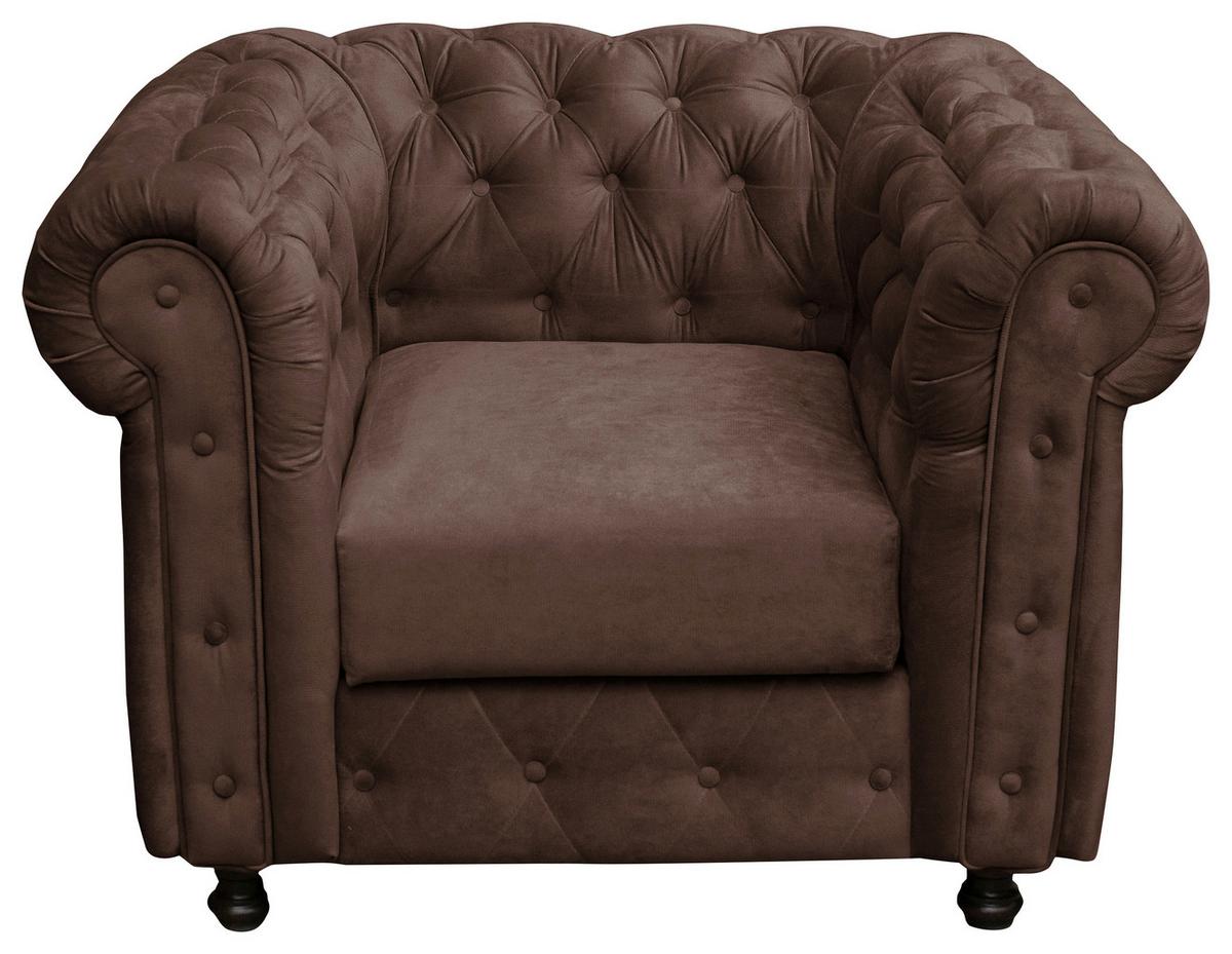 Chesterfield-Sessel Cardiff - Wengefarben/Braun, Basics, Textil (110/80/90cm) - P & B