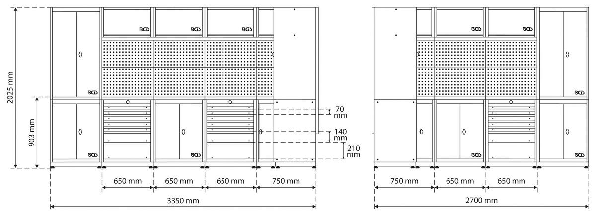 Werkstatt-Schrankwand 80160 - Basics, Holz/Metall (335/270cm)