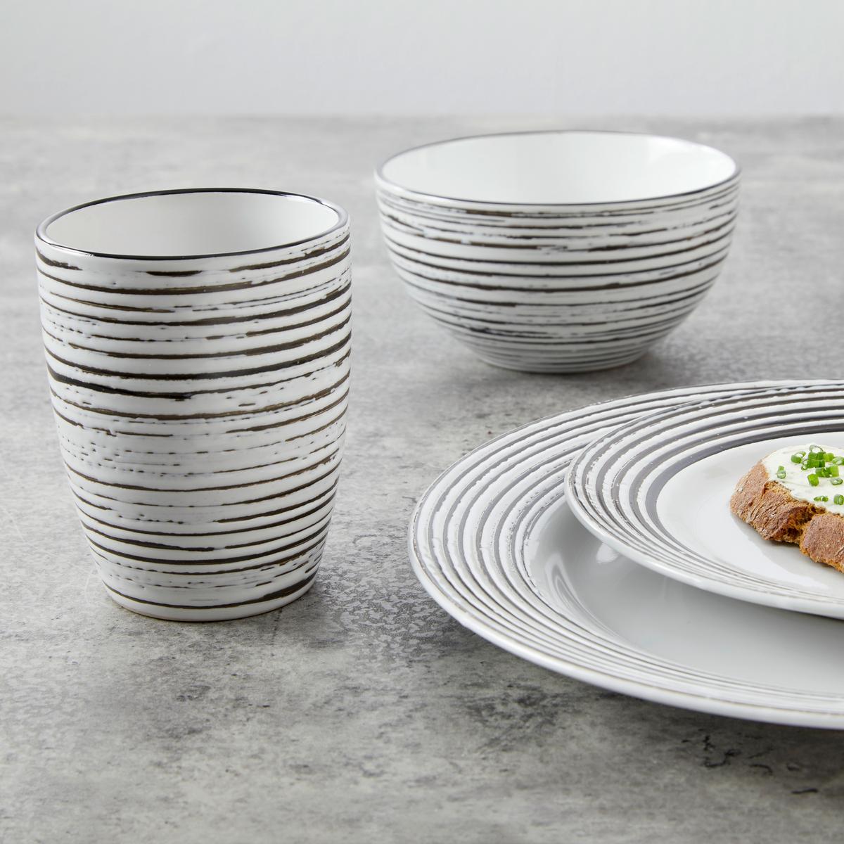 Kombiservice Gomera Keramik 4 Personen Geschirr Set - Schwarz/Weiß, Basics, Keramik - Creatable